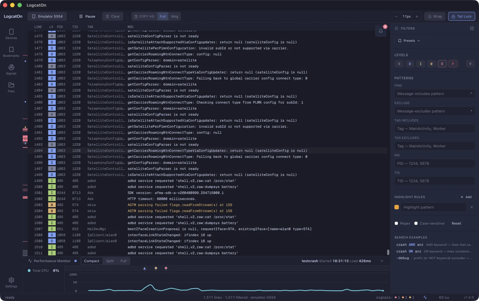 LogcatOn — smooth, high-performance log view