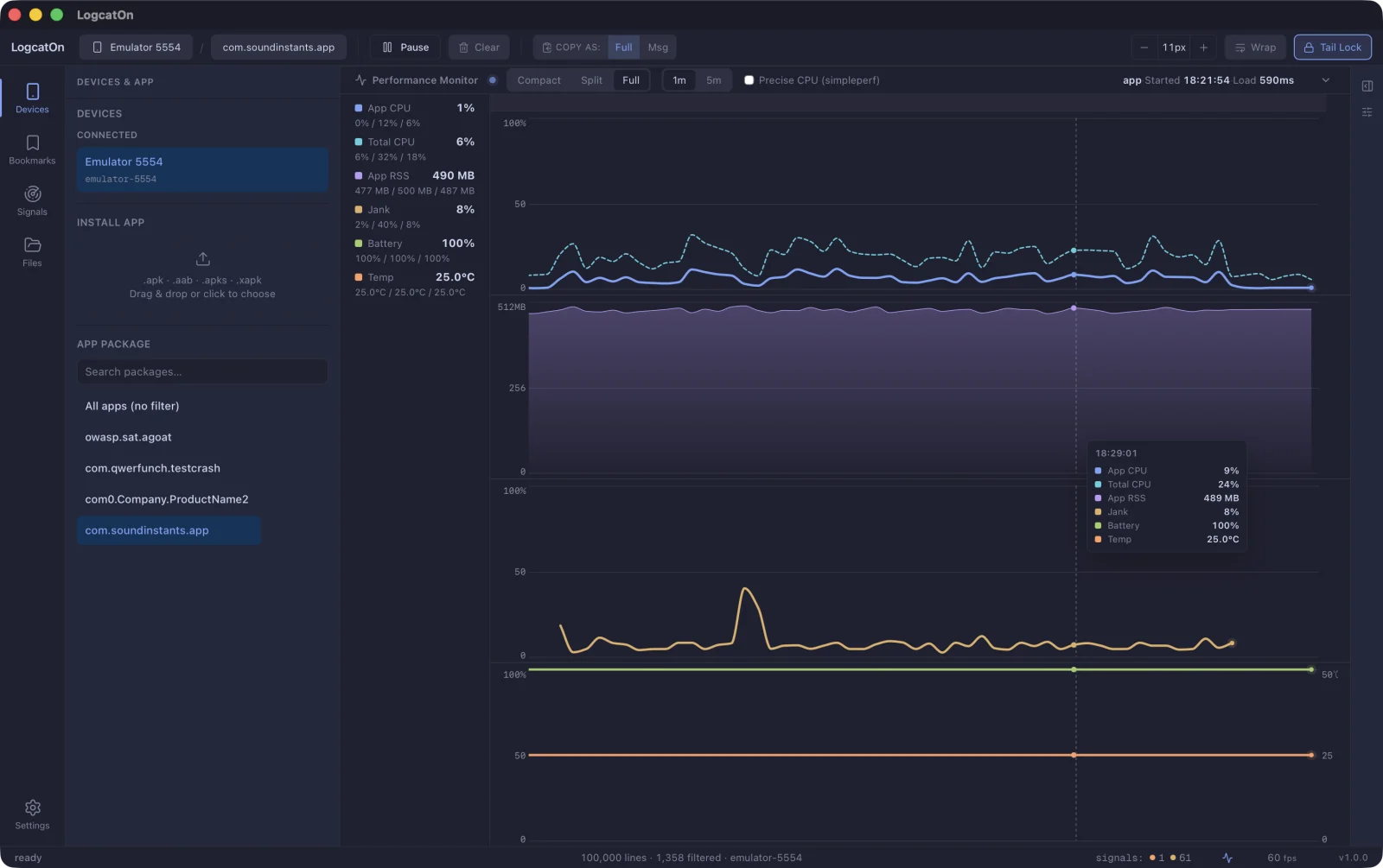 LogcatOn — real-time performance monitor